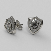 14K white gold Aggie Shield diamond stud earrings with custom shield-shaped lab grown diamond.